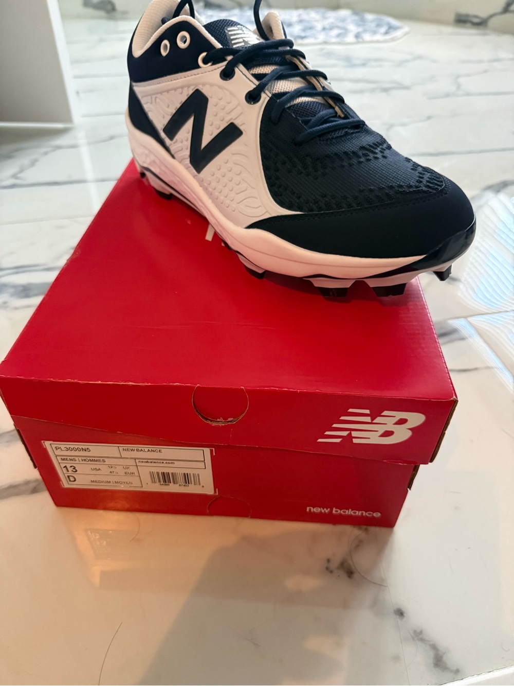 New Balance Navy and White Adult Cleats